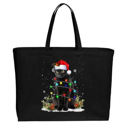 Black Cat Christmas Santa Hat Funny Meowy Cats Cotton Canvas Jumbo Tote