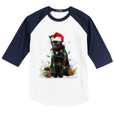 Black Cat Christmas Santa Hat Funny Meowy Cats Baseball Sleeve Shirt