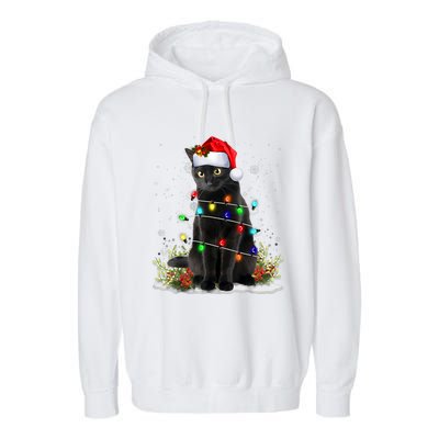 Black Cat Christmas Santa Hat Funny Meowy Cats Garment-Dyed Fleece Hoodie