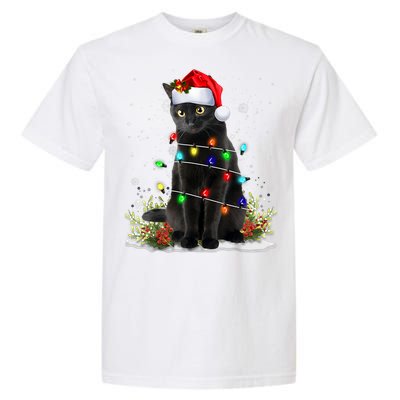 Black Cat Christmas Santa Hat Funny Meowy Cats Garment-Dyed Heavyweight T-Shirt