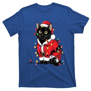 Black Cat Christmas Tree Lights Funny Santa Kitten Led Light T-Shirt