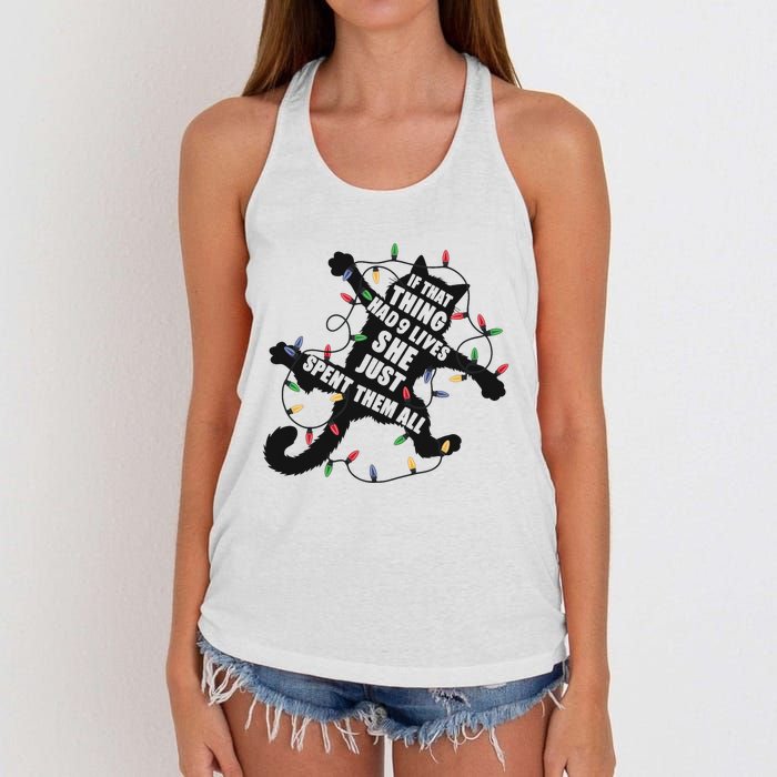 Black Cat Christmas Vacation Gifts Cat Mom Cat Dad Cat Lover Women's Knotted Racerback Tank