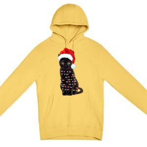 Black Cat Christmas Lights Cat Lover Christmas Gift Premium Pullover Hoodie