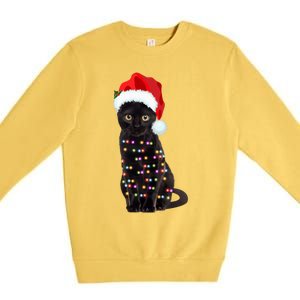 Black Cat Christmas Lights Cat Lover Christmas Gift Premium Crewneck Sweatshirt