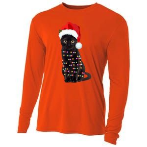 Black Cat Christmas Lights Cat Lover Christmas Gift Cooling Performance Long Sleeve Crew