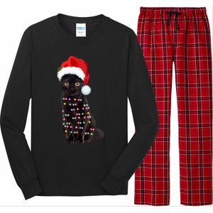 Black Cat Christmas Lights Cat Lover Christmas Gift Long Sleeve Pajama Set