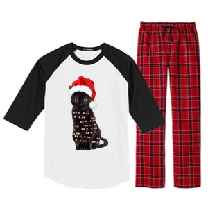 Black Cat Christmas Lights Cat Lover Christmas Gift Raglan Sleeve Pajama Set