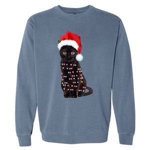 Black Cat Christmas Lights Cat Lover Christmas Gift Garment-Dyed Sweatshirt