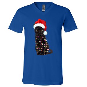 Black Cat Christmas Lights Cat Lover Christmas Gift V-Neck T-Shirt