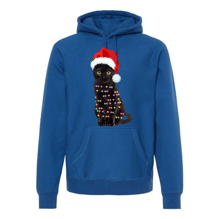 Black Cat Christmas Lights Cat Lover Christmas Gift Premium Hoodie