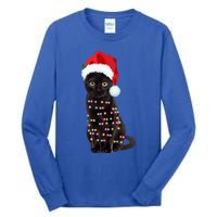 Black Cat Christmas Lights Cat Lover Christmas Gift Tall Long Sleeve T-Shirt