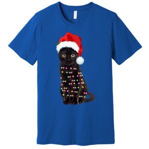 Black Cat Christmas Lights Cat Lover Christmas Gift Premium T-Shirt