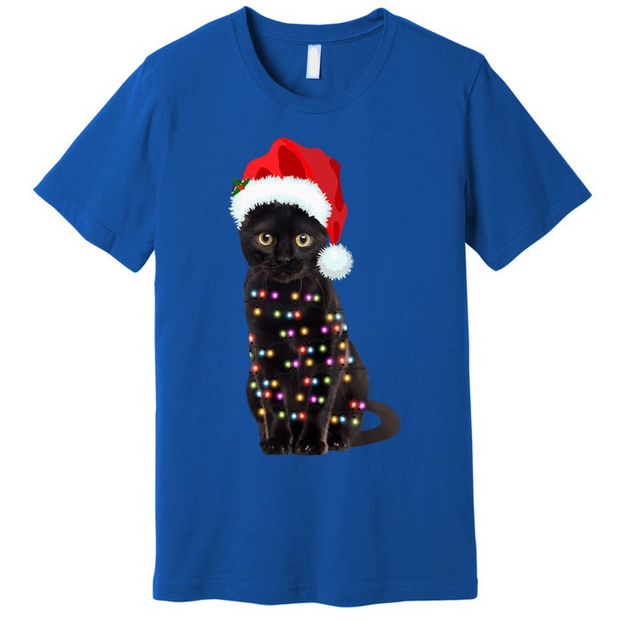 Black Cat Christmas Lights Cat Lover Christmas Gift Premium T-Shirt