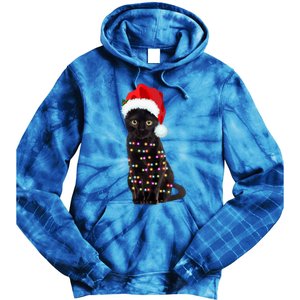 Black Cat Christmas Lights Cat Lover Christmas Gift Tie Dye Hoodie