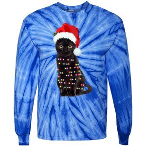 Black Cat Christmas Lights Cat Lover Christmas Gift Tie-Dye Long Sleeve Shirt