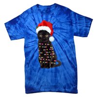 Black Cat Christmas Lights Cat Lover Christmas Gift Tie-Dye T-Shirt