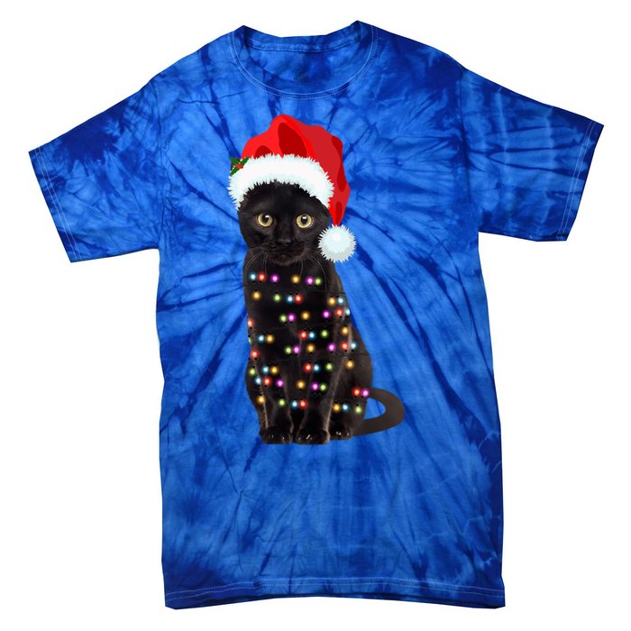 Black Cat Christmas Lights Cat Lover Christmas Gift Tie-Dye T-Shirt