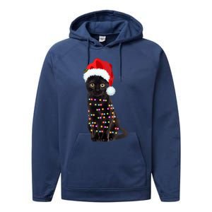 Black Cat Christmas Lights Cat Lover Christmas Gift Performance Fleece Hoodie