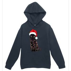 Black Cat Christmas Lights Cat Lover Christmas Gift Urban Pullover Hoodie