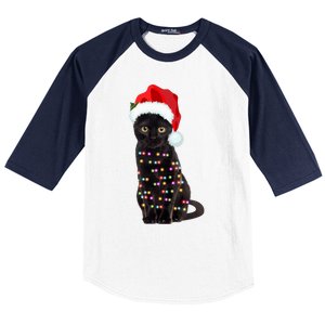 Black Cat Christmas Lights Cat Lover Christmas Gift Baseball Sleeve Shirt