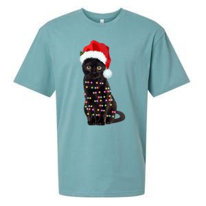 Black Cat Christmas Lights Cat Lover Christmas Gift Sueded Cloud Jersey T-Shirt