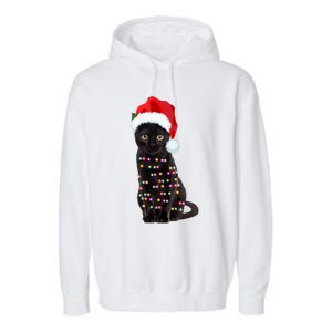 Black Cat Christmas Lights Cat Lover Christmas Gift Garment-Dyed Fleece Hoodie