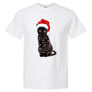 Black Cat Christmas Lights Cat Lover Christmas Gift Garment-Dyed Heavyweight T-Shirt