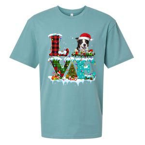 Border Collie Christmas Tree Lights Santa Dog Xmas Gift Sueded Cloud Jersey T-Shirt