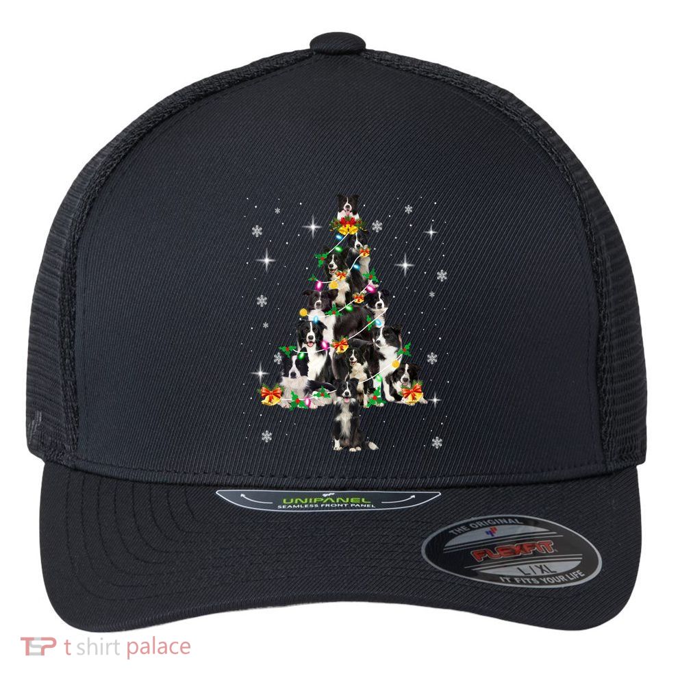 Border Collie Christmas Tree Lights Xmas Pajama Dog Lover Cool Gift Flexfit Unipanel Trucker Cap