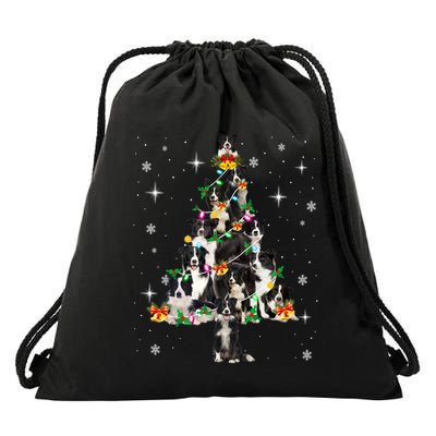 Border Collie Christmas Tree Lights Xmas Pajama Dog Lover Cool Gift Drawstring Bag