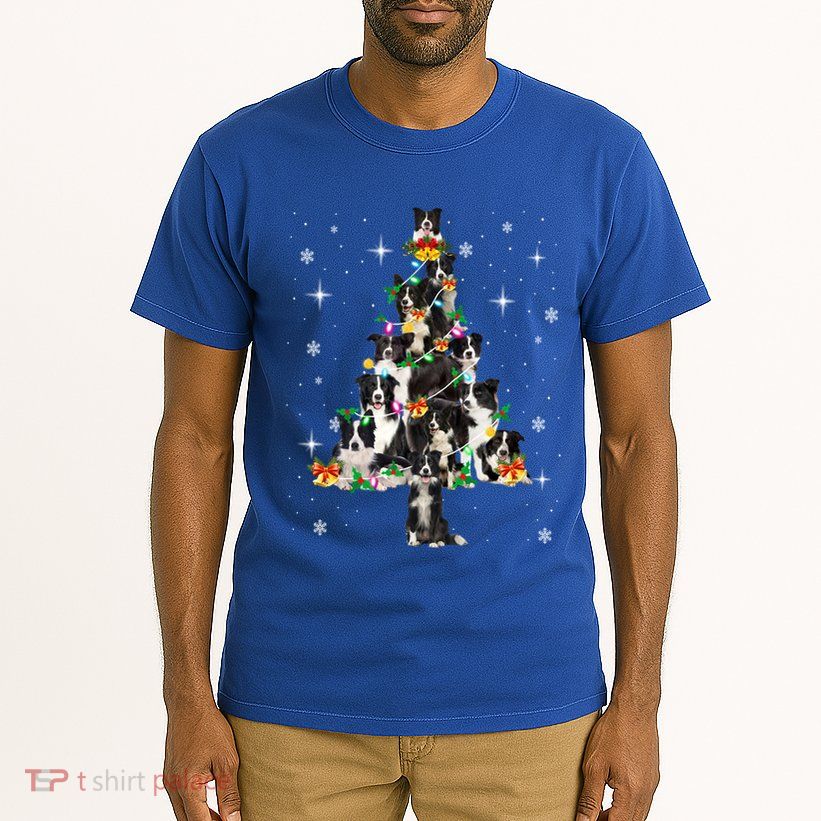 Border Collie Christmas Tree Lights Xmas Pajama Dog Lover Cool Gift Tall T-Shirt
