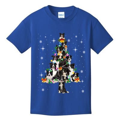 Border Collie Christmas Tree Lights Xmas Pajama Dog Lover Cool Gift Kids T-Shirt