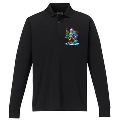 Bigfoot Christmas Christmas Tree Xmas Sasquatch Performance Long Sleeve Polo