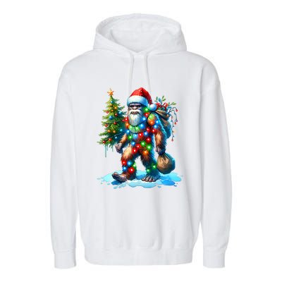 Bigfoot Christmas Christmas Tree Xmas Sasquatch Garment-Dyed Fleece Hoodie