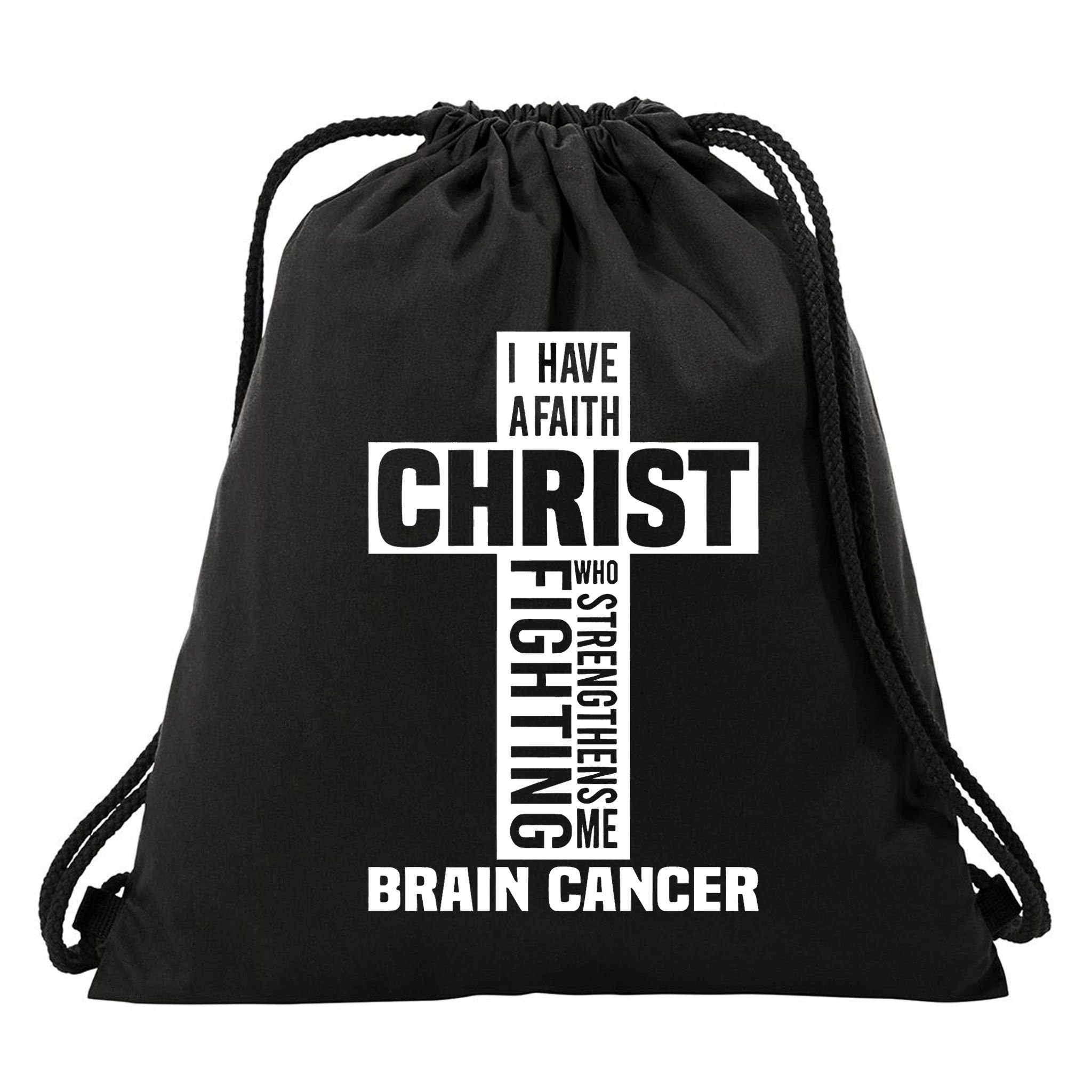 Brain Cancer Cross Saying Cancer Survivor Christian Drawstring Bag