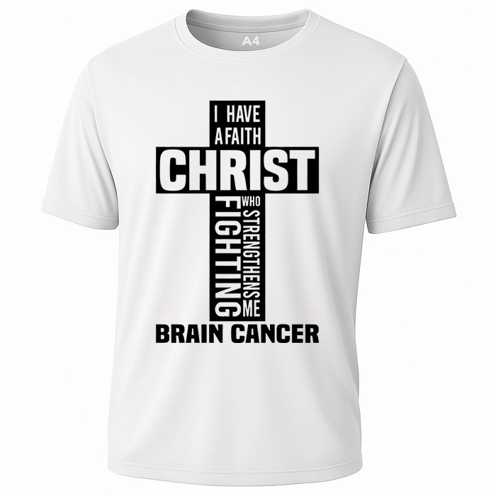 Brain Cancer Cross Saying Cancer Survivor Christian Cooling Performance Crew T-Shirt