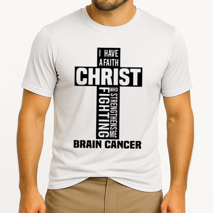 Brain Cancer Cross Saying Cancer Survivor Christian Cooling Performance Crew T-Shirt
