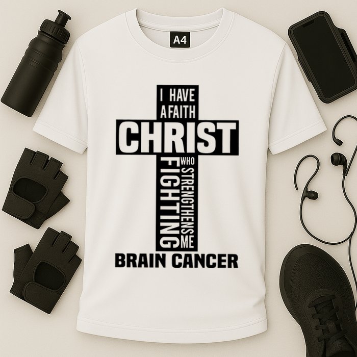 Brain Cancer Cross Saying Cancer Survivor Christian Cooling Performance Crew T-Shirt