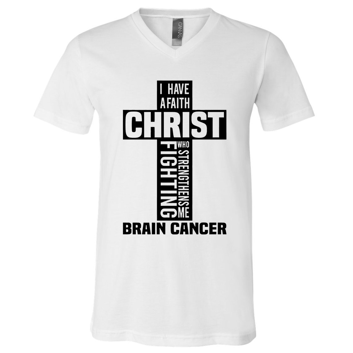 Brain Cancer Cross Saying Cancer Survivor Christian V-Neck T-Shirt