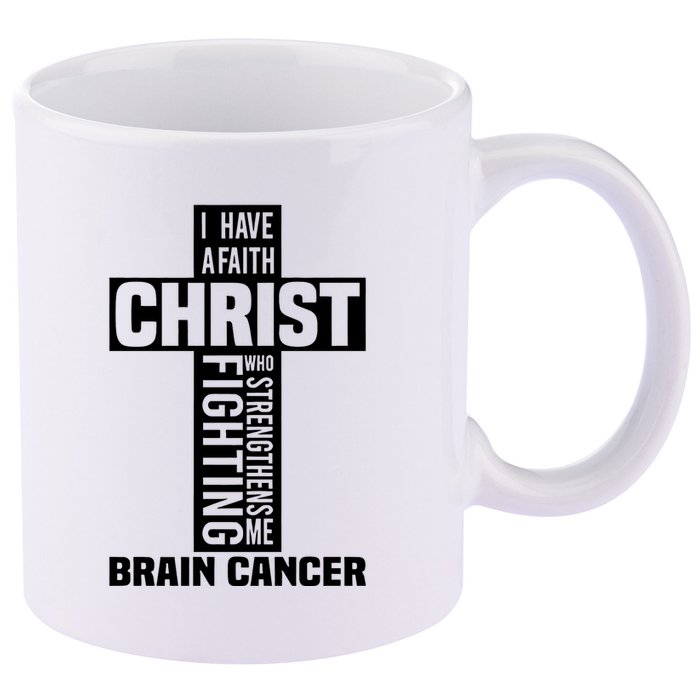 Brain Cancer Cross Saying Cancer Survivor Christian 11oz C Handle Ceramic Mug