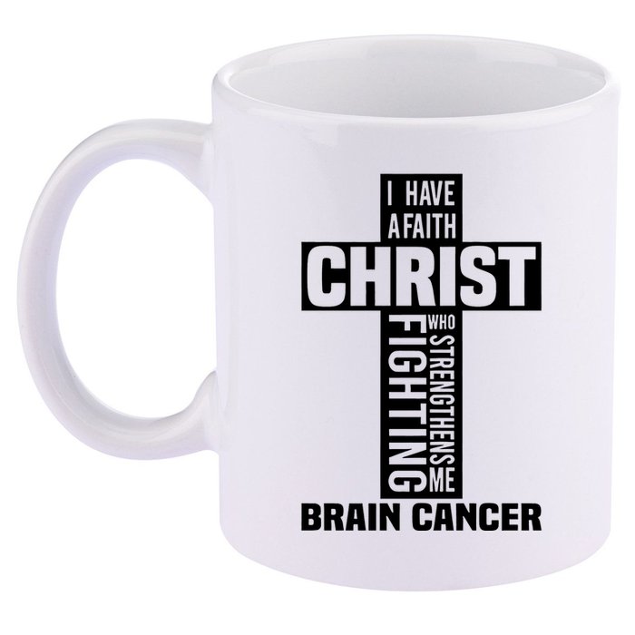 Brain Cancer Cross Saying Cancer Survivor Christian 11oz C Handle Ceramic Mug