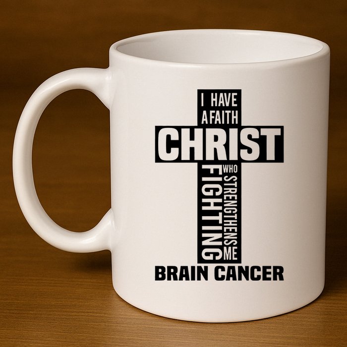 Brain Cancer Cross Saying Cancer Survivor Christian 11oz C Handle Ceramic Mug