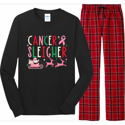 Breast Cancer Christmas Pink Ribbon Santa Sleigh Reindeer  Long Sleeve Pajama Set