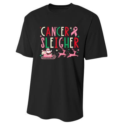 Breast Cancer Christmas Pink Ribbon Santa Sleigh Reindeer  Performance Sprint T-Shirt