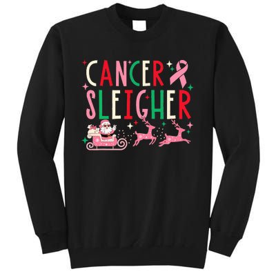 Breast Cancer Christmas Pink Ribbon Santa Sleigh Reindeer  Tall Sweatshirt