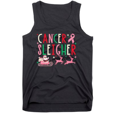 Breast Cancer Christmas Pink Ribbon Santa Sleigh Reindeer  Tank Top