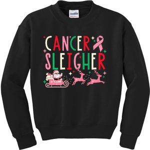 Breast Cancer Christmas Pink Ribbon Santa Sleigh Reindeer  Kids Sweatshirt