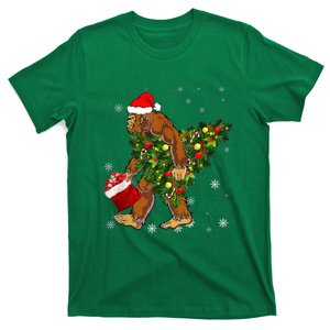 Bigfoot Carrying Christmas Tree Sasquatch Believer Pajama T-Shirt