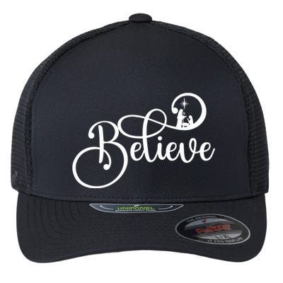 Believe Christmas Christian Nativity Scene Flexfit Unipanel Trucker Cap