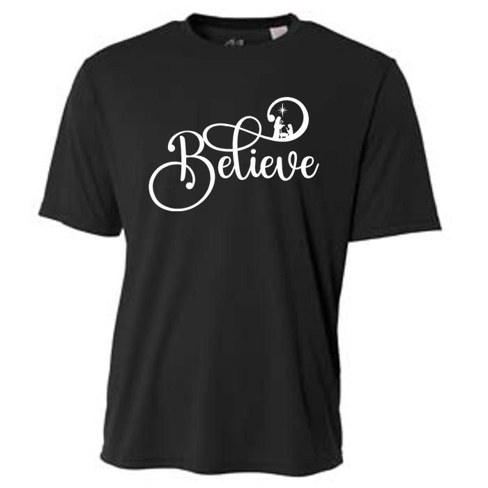 Believe Christmas Christian Nativity Scene Cooling Performance Crew T-Shirt